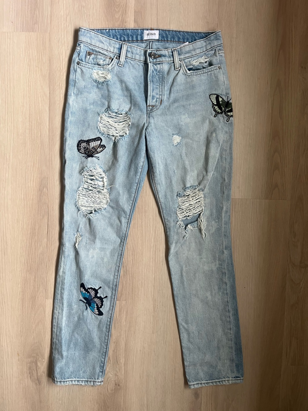Hudson Riley Embroidery Relaxed Crop Distressed Jeans with Butterfly details - Picture 5 of 10